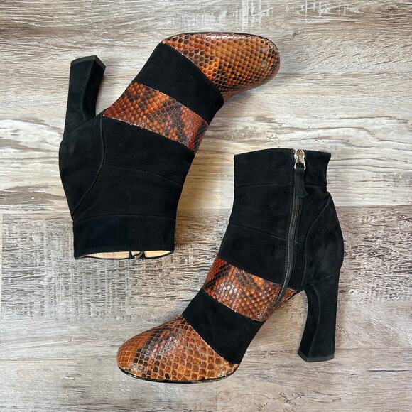 Jill Stuart Black Suede & Snakeskin Leather Ankle Boots Heels Made in Italy 39 - Picture 2 of 8